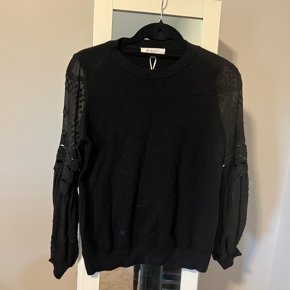 Black Sweater with Sheer Sleeves